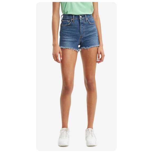 !! Levi’s 501 Original Denim Raw Cut Hem Button Fly Shorts sz 26 - Picture 1 of 10